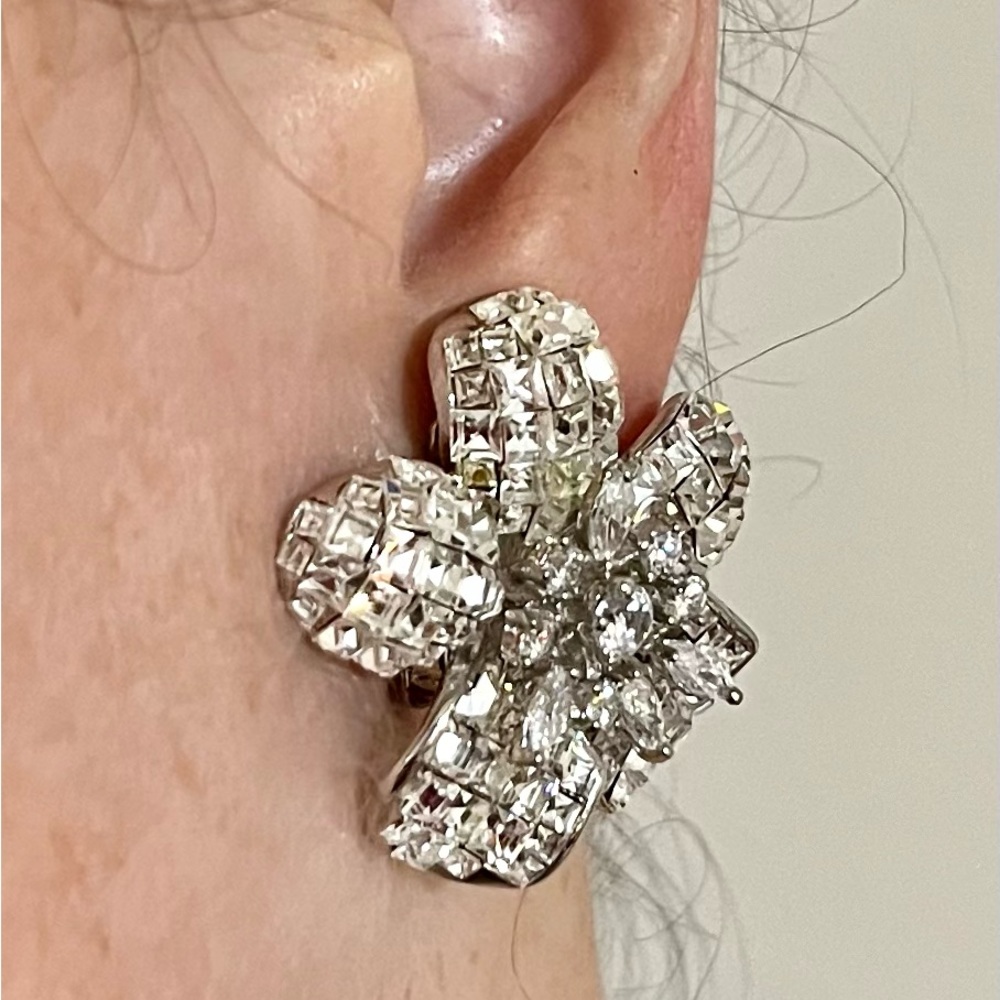 CZ Large Flower Clip Earring - Picture 4 of 4